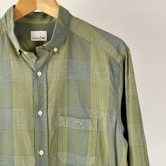 Lacoste Windowpane Check Long Sleeve Button Down Shirt, Green, Size 41 (M/L) - Picture 4 of 8